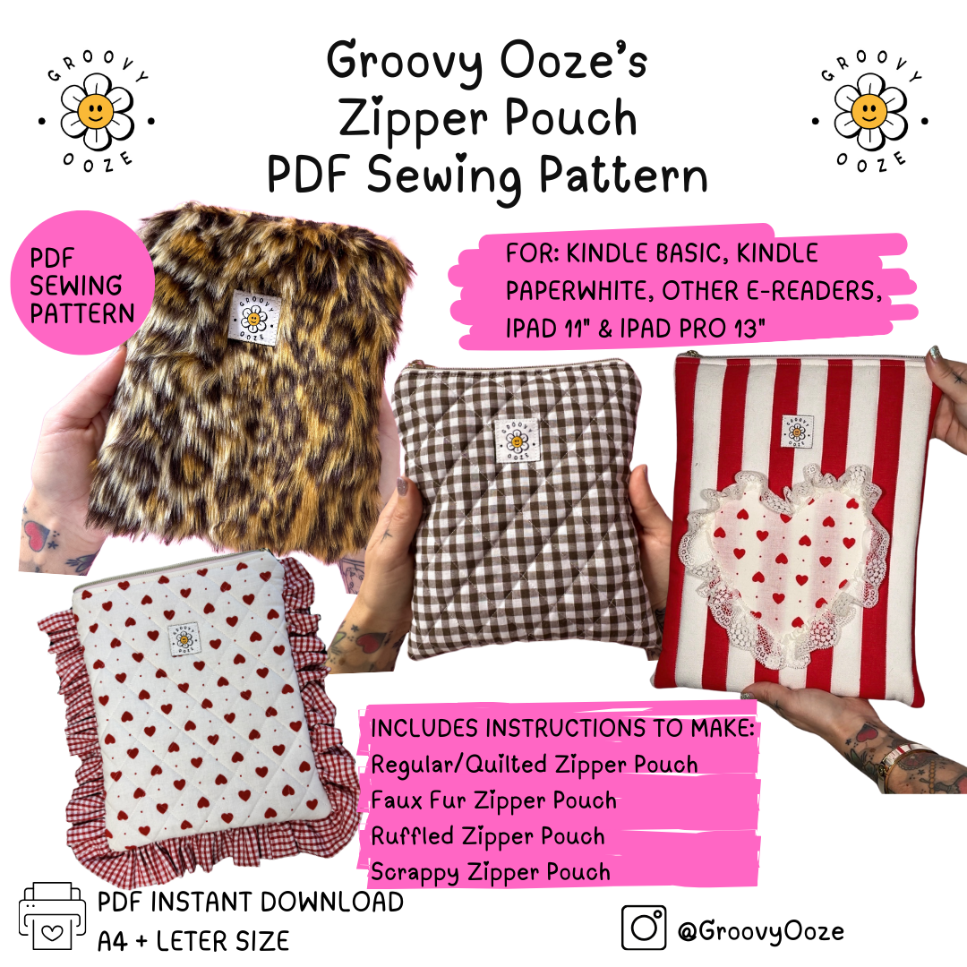 Zipper Pouch PDF Sewing Pattern - 4 Sizes Multiple Styles - For Kindles / E-Readers / iPads / Books