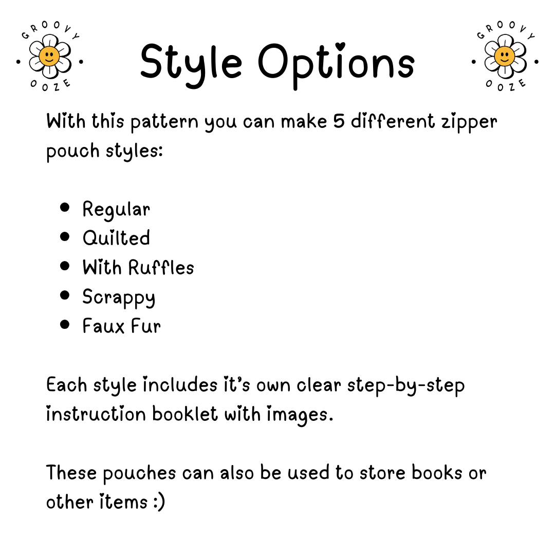 Zipper Pouch PDF Sewing Pattern - 4 Sizes Multiple Styles - For Kindles / E-Readers / iPads / Books