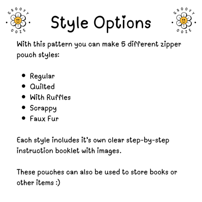 Zipper Pouch PDF Sewing Pattern - 4 Sizes Multiple Styles - For Kindles / E-Readers / iPads / Books