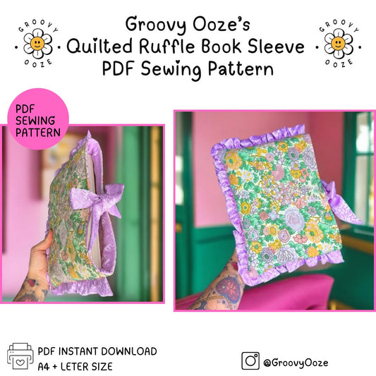 Quilted & Ruffled Book Sleeve Sewing Pattern - PDF Download