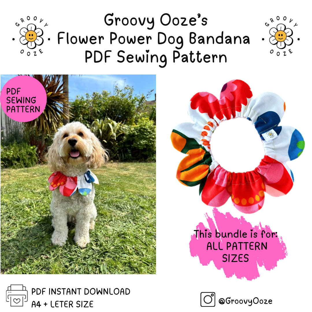 Flower Power Pet Bandana PDF Sewing Pattern - ALL SIZES BUNDLE