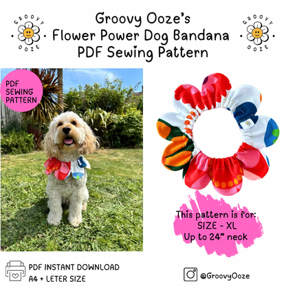 Flower Power Pet Bandana PDF Sewing Pattern - SIZE XL