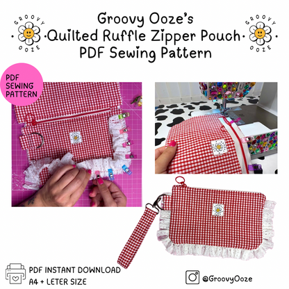 Quilted & Ruffled Zipper Pouch PDF Sewing Pattern