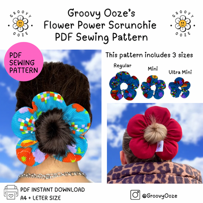 Flower Power Scrunchie PDF Sewing Pattern - ALL SIZES BUNDLE!